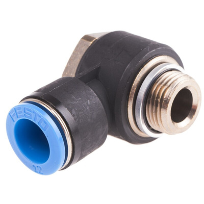 Festo QS Series Elbow Threaded Adaptor, G 3/8 Male to Push In 12 mm, Threaded-to-Tube Connection Style, 186145