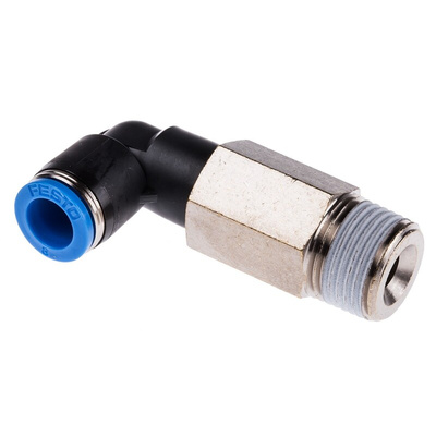 Festo QS Series Elbow Threaded Adaptor, R 3/8 Male to Push In 8 mm, Threaded-to-Tube Connection Style, 153081