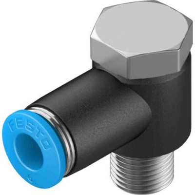 Festo Elbow Threaded Adaptor, R 1/8 Male to Push In 6 mm, Threaded-to-Tube Connection Style, 130750