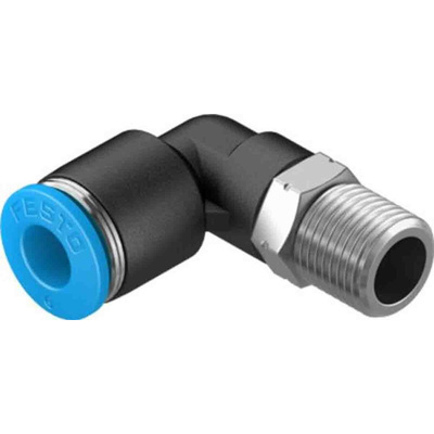 Festo Elbow Threaded Adaptor, R 1/8 Male to Push In 6 mm, Threaded-to-Tube Connection Style, 130729