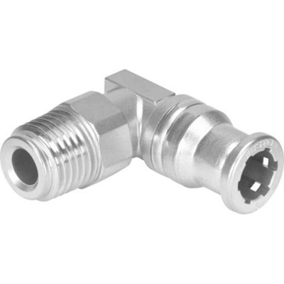 Festo QS Series Elbow Threaded Adaptor, R 1/4 Male to Push In 6 mm, Threaded Connection Style, 132599