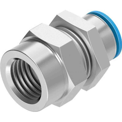 Festo QS Series Bulkhead Threaded-to-Tube Adaptor, G 3/8 Female to Push In 8 mm, Threaded-to-Tube Connection Style,