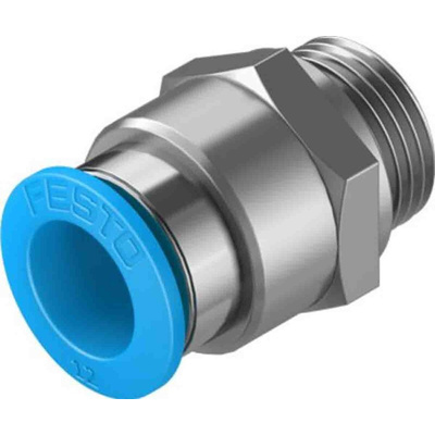 Festo QS Series Straight Threaded Adaptor, G 3/8 Male to Push In 12 mm, Threaded-to-Tube Connection Style, 132045
