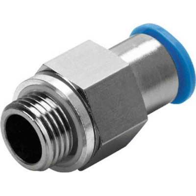 Festo Straight Threaded Adaptor, G 1/8 Male to Push In 6 mm, Threaded-to-Tube Connection Style, 186295