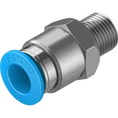 Festo Straight Threaded Adaptor, R 1/8 Male to Push In 8 mm, Threaded-to-Tube Connection Style, 130676
