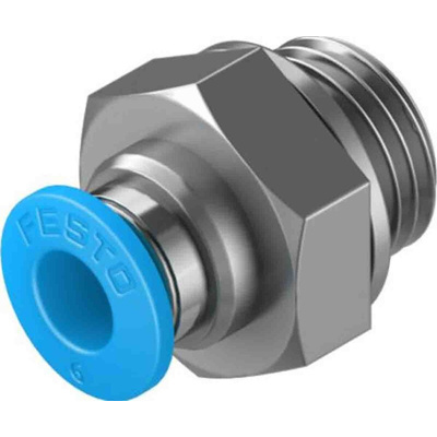 Festo Straight Threaded Adaptor, G 1/4 Male to Push In 6 mm, Threaded-to-Tube Connection Style, 132039