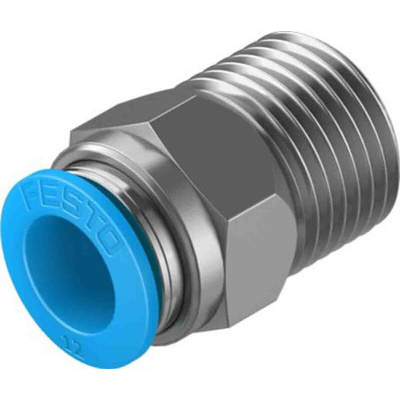 Festo Straight Threaded Adaptor, R 1/2 Male to Push In 12 mm, Threaded-to-Tube Connection Style, 130684