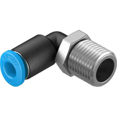 Festo Elbow Threaded Adaptor, R 1/8 Male to Push In 4 mm, Threaded-to-Tube Connection Style, 130764