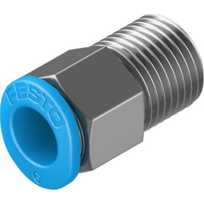 Festo Straight Threaded Adaptor, R 1/8 Male to Push In 6 mm, Threaded-to-Tube Connection Style, 130756