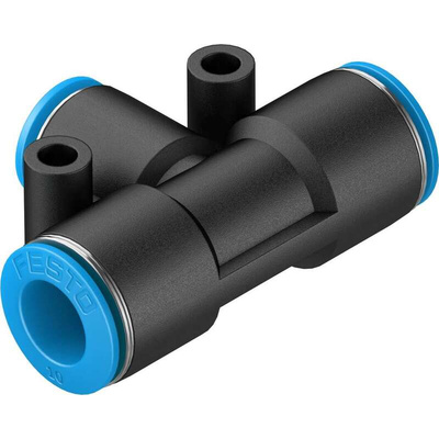 Festo QST-10-8-50 Series Tee Tube-to-Tube Adaptor, Push In 10 mm to Push In 8 mm, Tube-to-Tube Connection Style, 130822