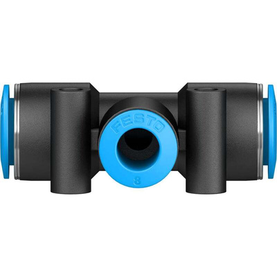 Festo QST-10-8-50 Series Tee Tube-to-Tube Adaptor, Push In 10 mm to Push In 8 mm, Tube-to-Tube Connection Style, 130822