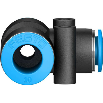 Festo QST-10-8-50 Series Tee Tube-to-Tube Adaptor, Push In 10 mm to Push In 8 mm, Tube-to-Tube Connection Style, 130822