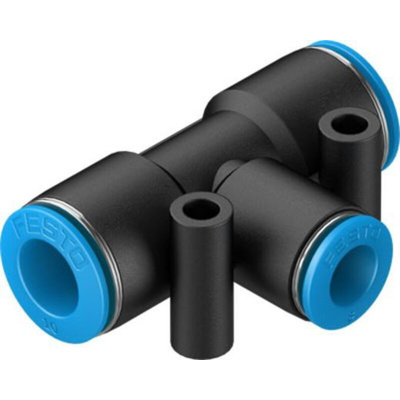 Festo QST-10-8-50 Series Tee Tube-to-Tube Adaptor, Push In 10 mm to Push In 8 mm, Tube-to-Tube Connection Style, 130822