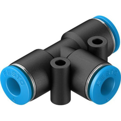 Festo QST-6-100 Series Tee Tube-to-Tube Adaptor, Push In 6 mm to Push In 6 mm, Tube-to-Tube Connection Style, 130803