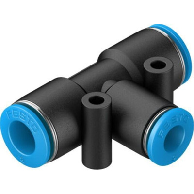 Festo QST-8-6-50 Series Tee Tube-to-Tube Adaptor Push In 4 mm, Push In 8 mm, Tube-to-Tube Connection Style, 130821