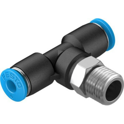 Festo Tee Threaded Adaptor, Push In 4 mm to Push In 4 mm, Threaded-to-Tube Connection Style, 130793