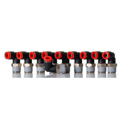 Norgren Pneufit C Series Swivel Elbow, R 3/8 to Push In 8 mm, Threaded-to-Tube Connection Style