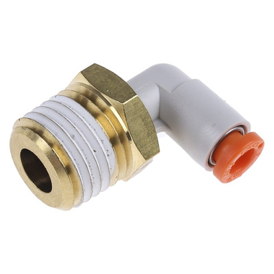 SMC KQ2 Series Elbow Threaded Adaptor, NPT 1/4 Male to Push In 5/32 in, Threaded-to-Tube Connection Style