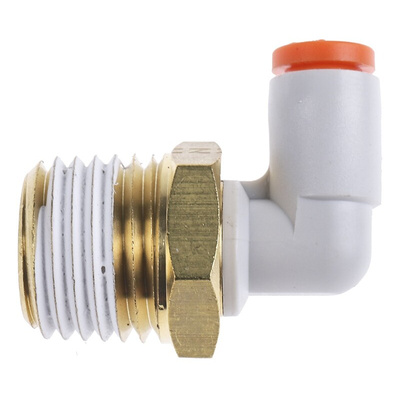 SMC KQ2 Series Elbow Threaded Adaptor, NPT 1/4 Male to Push In 5/32 in, Threaded-to-Tube Connection Style