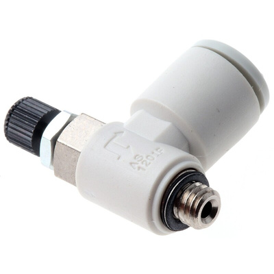 SMC AS-FM Series Threaded Speed Controller, M5 x 0.8 Male Inlet Port x M5 x 0.8 Male Outlet Port x 6mm Tube Outlet Port