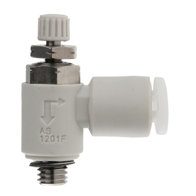 SMC AS-FG Series Threaded Speed Controller, M5 x 0.8 Male Inlet Port x M5 x 0.8 Male Outlet Port x 4mm Tube Outlet Port