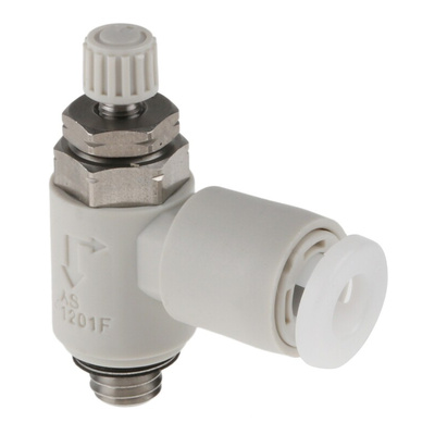 SMC AS-FG Series Threaded Speed Controller, M5 x 0.8 Male Inlet Port x M5 x 0.8 Male Outlet Port x 4mm Tube Outlet Port