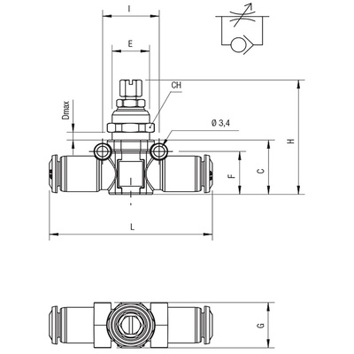 RS PRO Tube Flow Regulator, Push In 6mm Tube Inlet Port x Push In 6 mm Tube Outlet Port