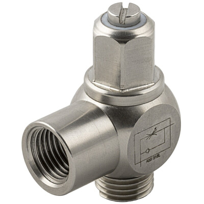 RS PRO 66070 Series Threaded Flow Regulator, 1/4 in Male Inlet Port, 1/4in Tube Inlet Port x 1/4 in Female Outlet Port