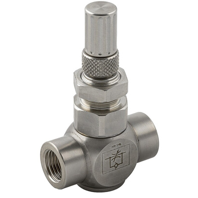 RS PRO 66085 Series Threaded Flow Regulator, 1/4 in Female Inlet Port, 1/4in Tube Inlet Port x 1/4 in Female Outlet Port