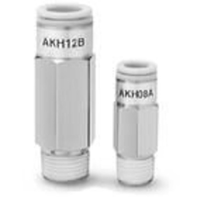 Inline check valve 8mm push in to R3/8 male, free flow from push in to thread