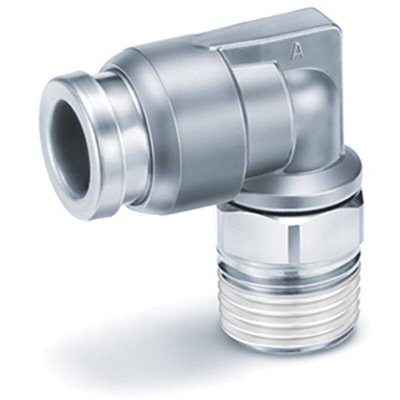 SMC KQB2 Series Male Stud Elbow, G 1/4 to Push In 10 mm, Threaded-to-Tube Connection Style