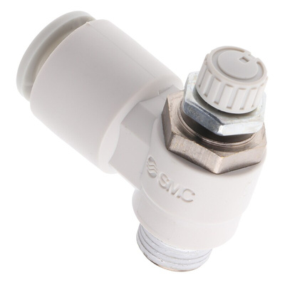 SMC AS Series Threaded Speed Controller, R 1/8 Male Inlet Port x R 1/8 Male Outlet Port x 8mm Tube Outlet Port