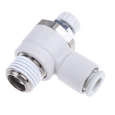 SMC AS Series Threaded Speed Controller, R 1/4 Male Inlet Port x R 1/4 Male Outlet Port x 6mm Tube Outlet Port