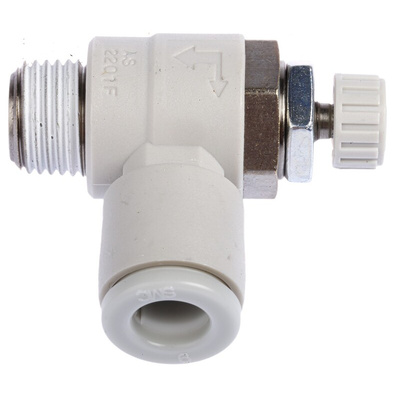 SMC AS Series Threaded Speed Controller, R 1/8 Male Inlet Port x R 1/8 Male Outlet Port x 6mm Tube Outlet Port