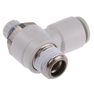 SMC AS Series Threaded Speed Controller, R 1/4 Male Inlet Port x R 1/4 Male Outlet Port x 8mm Tube Outlet Port