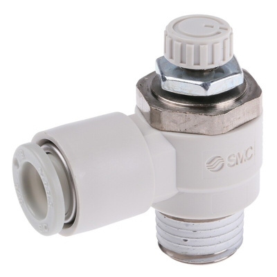 SMC AS Series Threaded Speed Controller, R 1/4 Male Inlet Port x R 1/4 Male Outlet Port x 8mm Tube Outlet Port