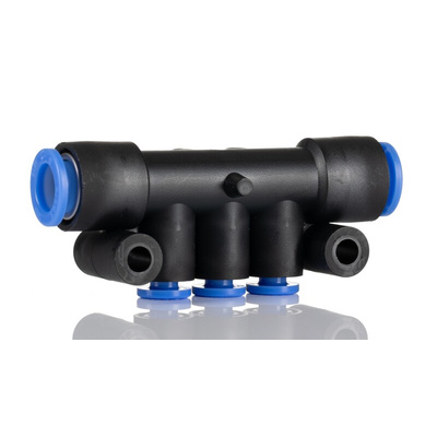 SMCKM 6 Outlet Pneumatic Manifold Fitting Push In 8 mm Push In 4 mm