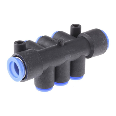 6 Outlet Ports PBT Pneumatic Manifold Tube-to-Tube Fitting, Push In 8 mm