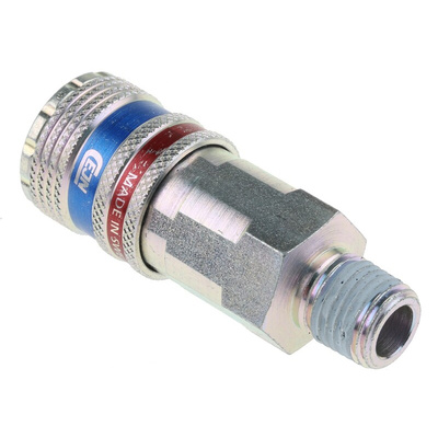 CEJN Brass, Stainless Steel Male Pneumatic Quick Connect Coupling, R 1/4 Male Threaded