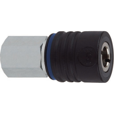 RS PRO Zinc Plated Steel Female Pneumatic Quick Connect Coupling, 1/4 in Female Threaded