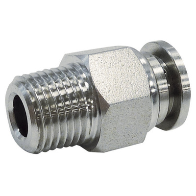 RS PRO Stainless Steel 316 Male Pneumatic Straight Threaded-to-Tube Adapter, NPT 1/4 Male 8mm Threaded