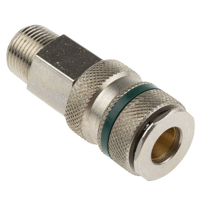 RS PRO Brass, Steel Male Pneumatic Quick Connect Coupling, R 3/8 Male Threaded