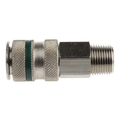 RS PRO Brass, Steel Male Pneumatic Quick Connect Coupling, R 3/8 Male Threaded