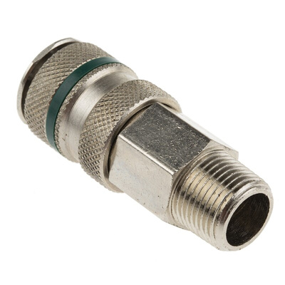 RS PRO Brass, Steel Male Pneumatic Quick Connect Coupling, R 3/8 Male Threaded