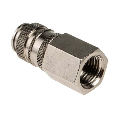RS PRO Brass Female Pneumatic Quick Connect Coupling, G 1/4 Female Threaded