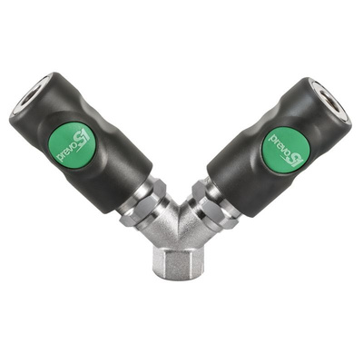 PREVOST Composite Body Female Safety Y-Shaped Quick Connect Coupling, G 3/8 Female Threaded