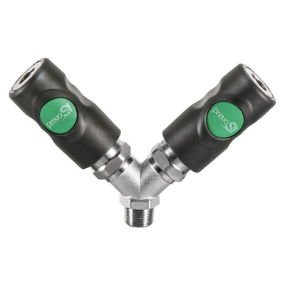 PREVOST Composite Body Male Safety Y-Shaped Quick Connect Coupling, G 3/8 Male Threaded