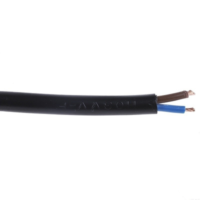 RS PRO 2 Core 0.5 mm² Mains Power Cable, Black Polyvinyl Chloride PVC Sheath 100m, 3 A 300 V, 2182Y H03VV-F