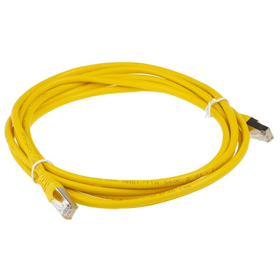 RS PRO Cat5e Male RJ45 to Male RJ45 Ethernet Cable, F/UTP, Yellow PVC Sheath, 3m