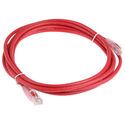 RS PRO Cat5e Male RJ45 to Male RJ45 Ethernet Cable, U/UTP, Red PVC Sheath, 3m